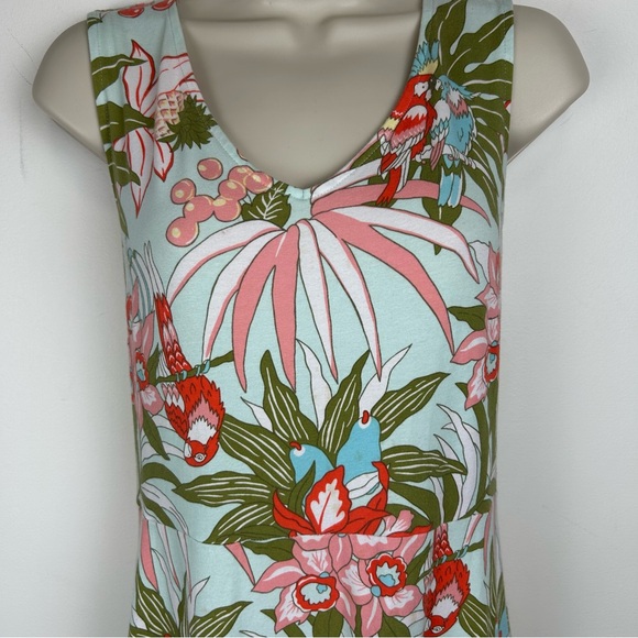Talbots Floral Parrot Print Sleeveless Knit Maxi sz LP ResortWear Preppy Coastal - Picture 2 of 14